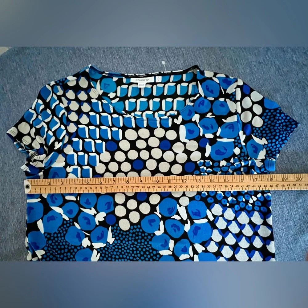 CHICO’S Blue, Black & White Geometric Tunic Dress Size 1  US M  NWOT P2P: 18” - Picture 3 of 14
